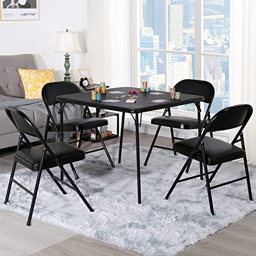 Vecelo 34'' Portable Folding Card Table Square With Collapsible Legs & Vinyl Upholstery, Metal, Black #TOP5