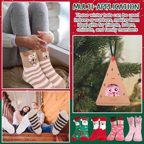 Image of Foaincore 12 Pairs Christmas Fuzzy Socks Bulk in Gift Box Women Cozy Animal Soft Fluffy Slipper Sock Winter Xmas Holiday Gift