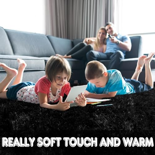 KING DARE Area Rug for Bedroom Black Rugs, 5x7 Fluffy Soft Shaggy Plush Fuzzy Furry Floor Carpet Washable Non-Slip Modern Rugs for Living Room Dorm Girls Boys Room Aesthetic Decor