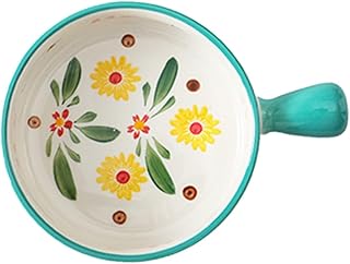 Hemobllo Tazón de Cerámica con Asa para Ensalada y Frutas para y Servir Comidas Color Verde Decorativo