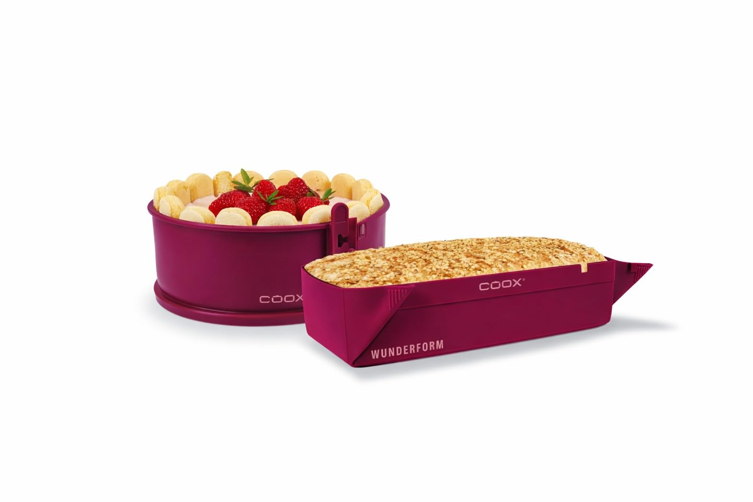 coox Set: Springform Ø 18 cm mit Glasboden & WUNDERFORM Basic L - Backen & Servieren in Einem I Antihaft-Silikon I Spülmaschinenfest I Kein Umsetzen I BPA-frei Dunkelrot