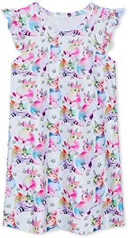 UNIFACO Girls Nightgowns Cat Printed Sleepwear Cute Princess Pajamas Dresses Homewear Shirt (01 Kitten, 11-12 Years)