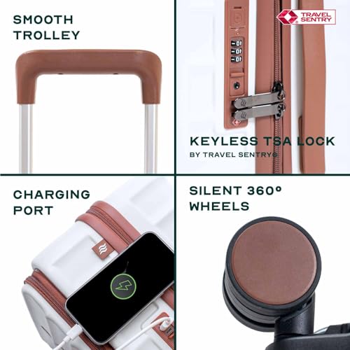 Image of THE ASSEMBLY Polycarbonate 8 Spinner Wheel Odyssey Pro 55 cms Hard Shell Lightweight Luggage with Laptop Compartment & 3 Packing Organizers | Unbreakable Suitcase | 50L | White, Cabin Size