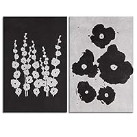 2 Panel Canvas Wall Art Black and White Flowers Canvas Prints Home Artwork Decoration for Living Room,Bedroom - 16