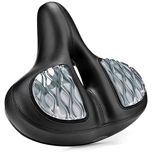 CXWXC 自転車 サドル ゲルクッション お尻が痛くない 超肉厚 座り心地がよい ビッグサドル 穴あき 防水 ママチャリ/シティサイクルなど用 (BG3400C-1A)