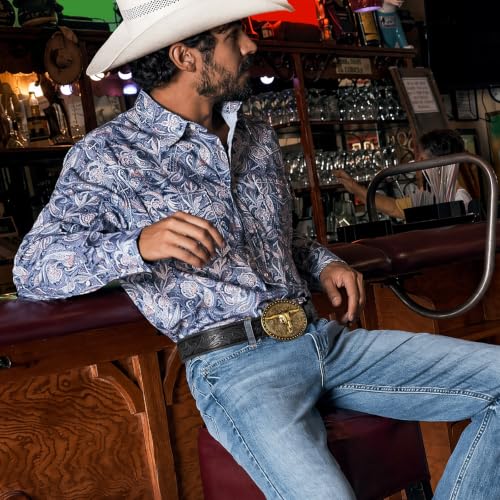 Image of SANSTHS Genuine Leather Cowboy Belts for Men Western Belt Buckle for Jeans | 1.5 inch Embossed Belt, Texas Longhorns Belt Buckle, Classic Western Style, for Cowboy, Cowgirl, Rodeos, Costume Party, Gifts