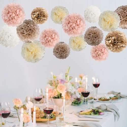 Image of BestoFun 16 PCS Champagne Party Decorations Tissue Paper Flowers Pom Poms Decorations for Girl Groovy Birthday Baby Shower Wedding Bachelorette Room Wall Hanging Decor