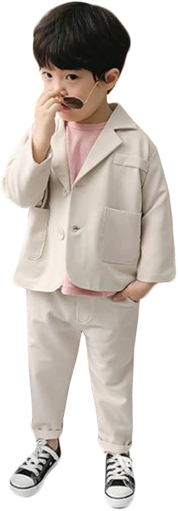 Amazon スーイ 子供服 キッズ服 ボーイズ 男の子 スーツ 紳士服 上下セット フォーマル タキシード風 春秋 かわいい かっこいい 韓国風 ファッション おしゃれ 脱着しやすい カジュアル 入学式 入園式 卒業式 ベージュ 130 フォーマル 通販