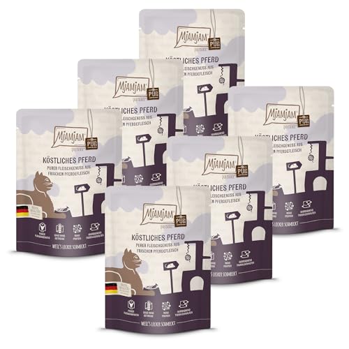 MjAMjAM - Premium Nassfutter für Katzen - Quetschie - purer Fleischgenuss - köstliches Pferd pur, 6er Pack (6 x 300 g), getreidefrei mit extra viel Fleisch
