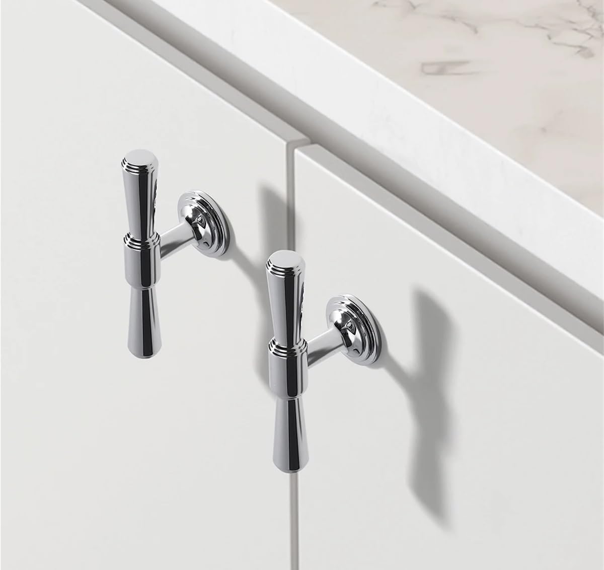 2 tiradores largos de latón macizo cromado plateado brillante de lujo modernos y minimalistas para armario de cocina (distancia entre agujeros: 320 mm)