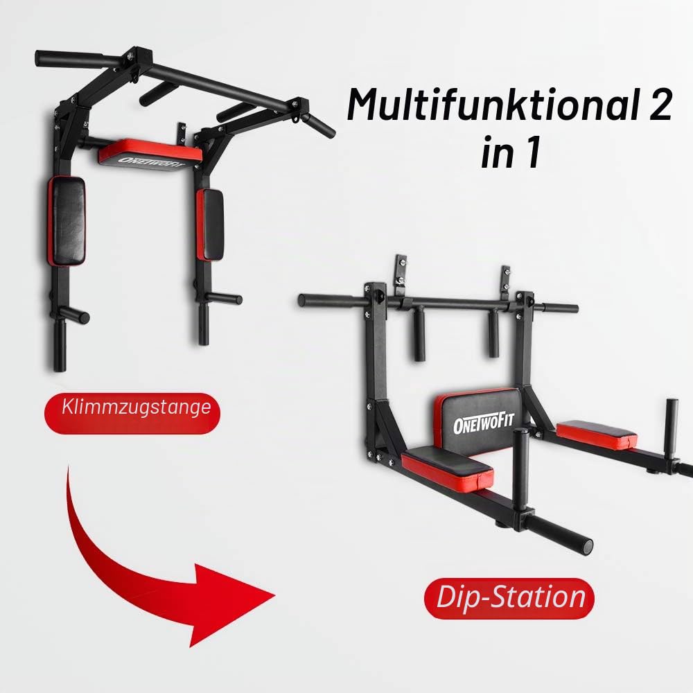 ONETWOFIT Multifunctional Wall Mounted Pull Up Bar/Chin Up bar, Dip Station for Indoor Home Gym Workout, Power Tower Set Training Equipment Fitness Dip Stand Supports to 440 Lbs