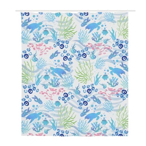 Rideau douche 180x220 bleu vert en tissu polyester lavable