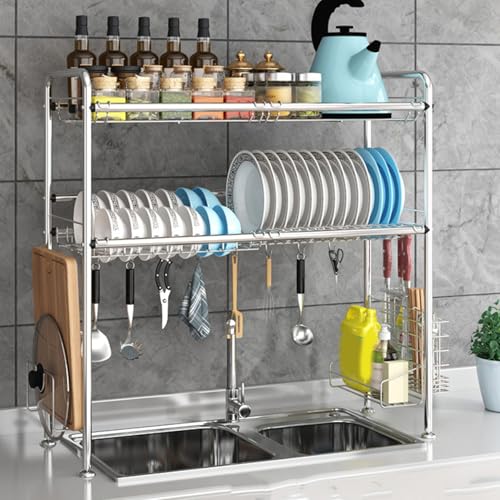 水切りラック シンク上 82cm  食器 ラック シルバー 川口工器 水切りラック シンク上 幅 伸縮 奥行28cm ワイド 2段