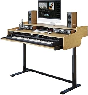 FLEXISPOT ESD1 Electric Music Standing Desk Home Office Electric Height Adjustable Sit-Stand Desk 150 * 70cm Wood Top with Drawer & Fast USB Chargers (Black Frame+Wood Top)