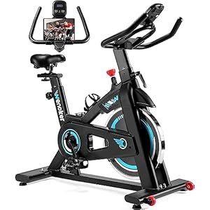 Heimtrainer Fahrrad, Indoor Cycling Bike mit LCD-Monitor, Heimtrainer mit Pad-Halterung, Stationäres Fitnessbike für Zuhause Kardio Training, Bis 140KG