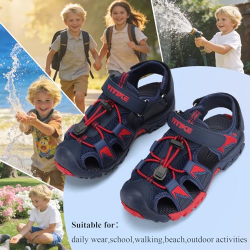 Image of JMFCHI Boys Girls Sports Sandals Summer Kids Closed Toe Outdoor Sandals Athletic Water Shoes Sandals Child Pool Beach Sandals Quick Drying Slip Resistant | Little /Big Kid,Comfortable lightweight,Non-slip soft sole,Hook-and-loop closure,Easy wear,Anti-collision toe,Daily casual