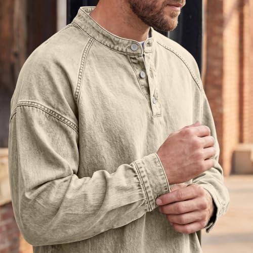 Vintage Washed T Shirt Men Washed Button Henley Henley T Shirts for Men | Retro Classic, Raglan Sleeve, Thermal Warm, No Bloated Feeling, Relaxed Fit, Oversized, Long Sleeve, Fall Winter - image 6