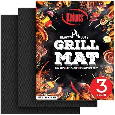 Kaluns Grill Mats For Outdoor Grill, Non Stick Grill Mat Reusable Mats for Gas, Charcoal, Electric Grills Set of 3 PTFE Teflon Barbeque Accessories - 16 x13 Inch Cover