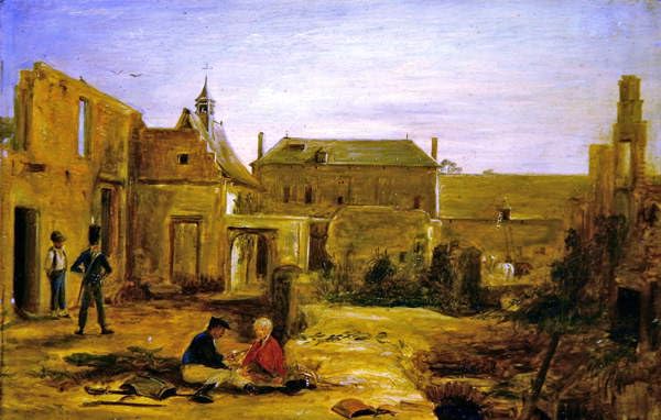 Tableau soldats château d'Hougoumont, impression d'art mural David Wilkie de qualité supérieure