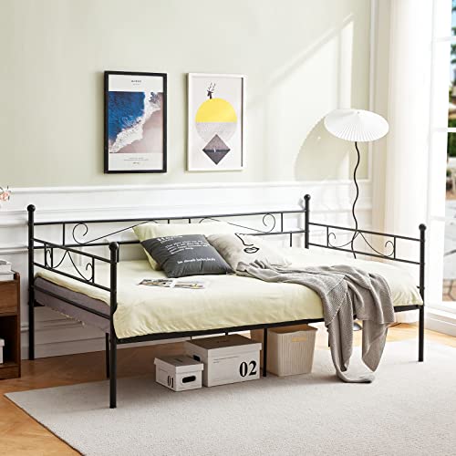 FetiNes Marco de Cama Cama Divan, Estructura de Metal Cama para Colchón de 120 x 200 cm Sofá Diván con Almacenamiento Grande y para Adultos Negro Cover