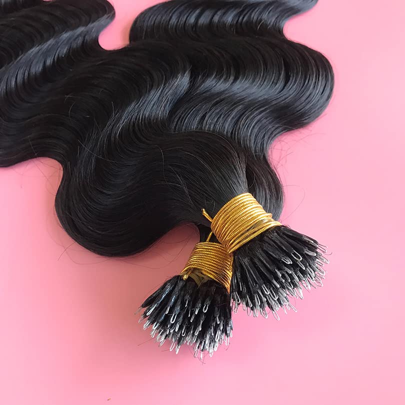 Nano Ring Hair Extensions Real Remy Nano Tips Extensions Human Hair Brazilian Body Wave Nano Ring Hair for Women 100strand (28inch 100strand, Natural color)