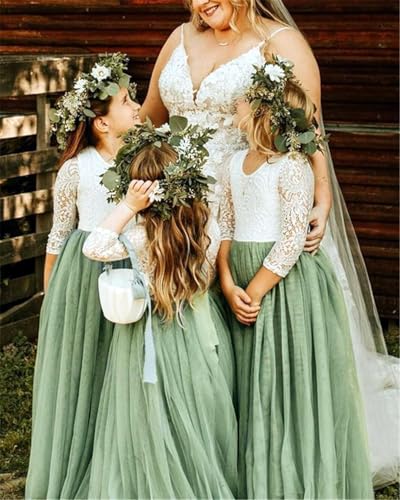 Image of Topmaker Flower Girl Dress for Toddler Baby Girls,Lace Tulle Dress for Wedding,Birthday Party,Photoshoot,Special Occasion