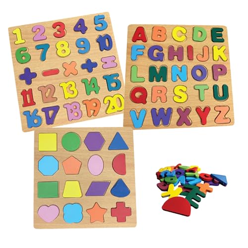 ToyMagic My Learning Activity Board Set of 3|Wooden Alphabets, Numbers & Shapes|Educational Activity Toy|Matching & Sorting Board Puzzle for Pre-School Toddler Baby|Birthday Gift for 3+|Made in India