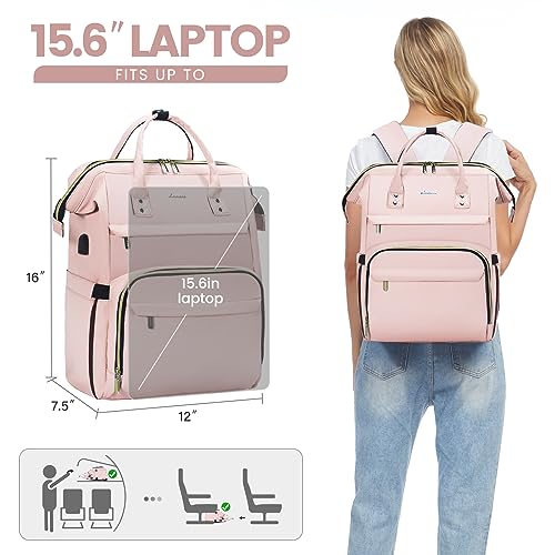 Image of LOVEVOOK Laptop Backpack for Women,15.6 Inch Professional Womens Travel Backpack Purse Computer Laptop Bag Nurse Teacher Backpack,Waterproof College Work Bags Carry on Back Pack with USB Port, Pink