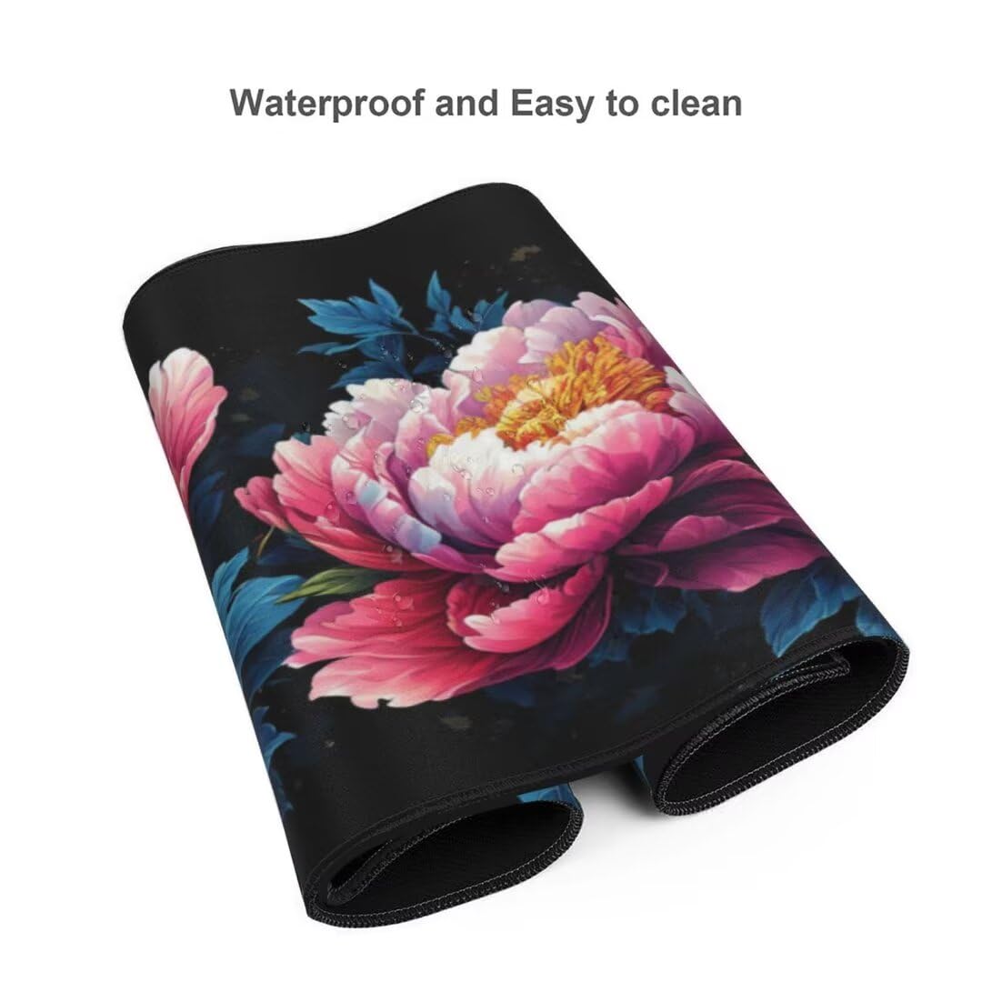 Alfombrilla de ratón 1400x600x3 MM, Alfombrilla Ratón XXL Extendida de Gran Tamaño con Bordes Cosidos, Base de Goma Antideslizante Almohadilla para Teclado, Peonía de Color S-1157