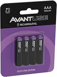 Avant Use Kit 4 Pilhas Recarregáveis AAA Palito, Alta Capacidade, Econômica para Brinquedos e Câmeras
