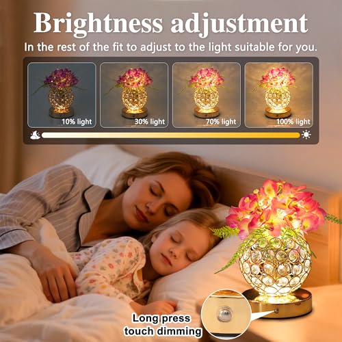 Image of Purple Artificial Hydrangea Flower Lamp, 3 Color Dimmable Touch Control Night Light, Christmas Birthday Gifts for Women, Artificial Hydrangea Flower Table Lamp Decor Bedroom Bar Coffee Shop Wedding