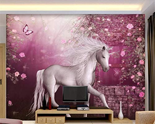 Europäische Mode dreidimensionale Verdickung Tapete pastorale Einhorn weißes Pferd TV Hintergrund Wand Papier Peint - 200x140cm/79"x 55