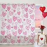 Mocsicka Pink Valentines Shower Curtain Cute Heart Bathroom Decor Aesthetic Valentine Shower Curtain Set for Bathroom Romantic Waterproof Washable Fabric Gift for Bathtub (Pink, 71x71inch)