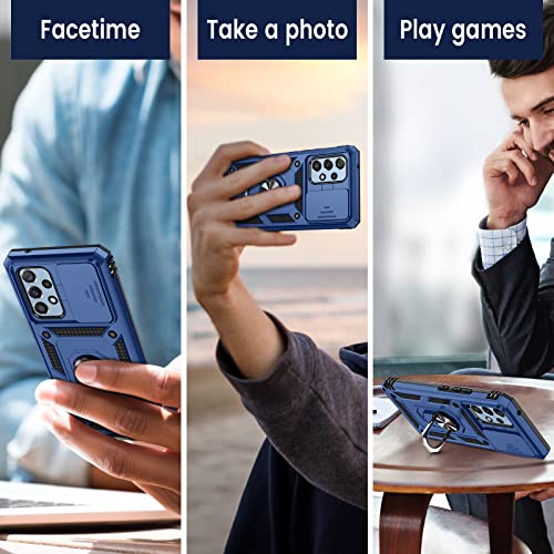 Goton For Samsung A53 5G Case, Galaxy A53 5G Case With Camera Cover & 360°Kickstand Ring With Tempered Glass Screen Protector, Military Grade Shockproof Protective Cover For A53 5G Case Blue #TOP6