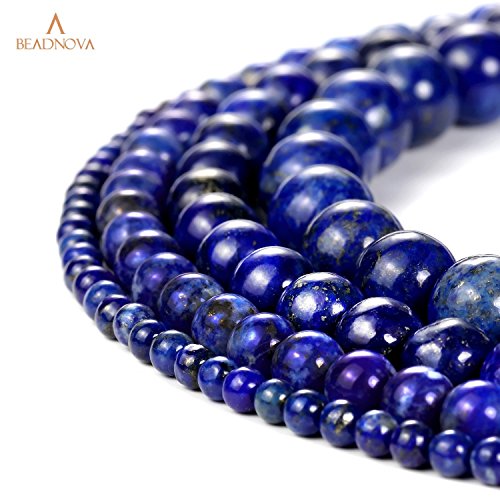 Image of BEADNOVA Blue Lapis Lazuli Beads Natural Crystal Beads Stone Gemstone Round Loose Energy Healing with Crystal Stretch Cord for Jewelry Making (6mm, 62-64pcs)
