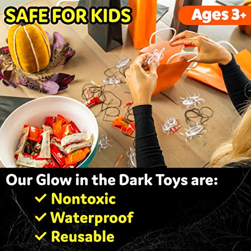 PartySticks Glow Critters 50pk Glow in The Dark Bug Toys and Glow Sticks - 2.5 Inch Fake Bugs Party Favors, Glow in The Dark Halloween Party Decorations with 16 Fake Bugs and 34 Mini Glow Sticks