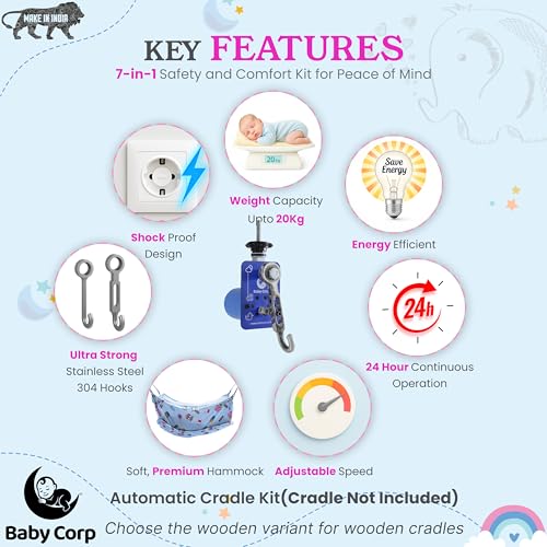 Image of Automatic Cradle Kit Stainless Steel for Baby Jhula Electric Swing Motor for Ghodiyu Palna | Adjustable Speed Control | 20KG Load | Shock Proof (Cradle Not Included) Made in India (Blue)