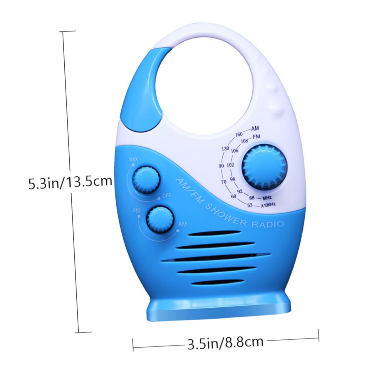 Radio Portátil Am/FM para Baño, Mini Radio Altavoz Integrado, Diseño Compacto y Resistente Al Agua, Adecuado para Ducha y Uso Doméstico, Color Azul, 1 Unidad
