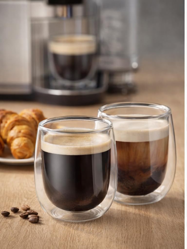 Needd Çift Katmanlı Cam Bardak Seti 2'li 250 ml | Borosilikat Double Wall Isı Yalıtımlı Şeffaf Kahve Bardağı | Americano, Latte, Cappuccino ve Soğuk İçecek için