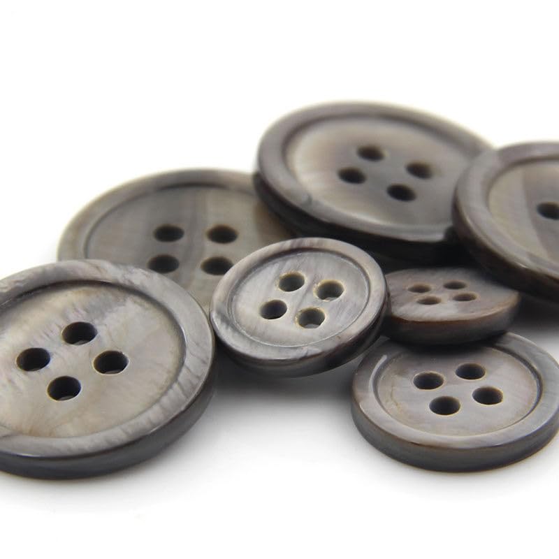 Zestaw 100 naturalnych muszli guzików 10-25 mm, 4 okrągłe otwory w kolorze szarym, ręcznie robione guziki do garniturów, koszul, kurtek, kardiganów, akcesoriów do majsterkowania