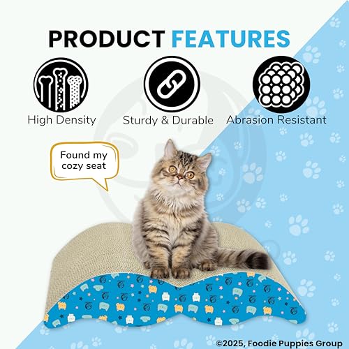 Image of Foodie Puppies 2-in-1 Reversible Cat Scratcher Pad with Catnip for Cats & Kittens, (Moustache 44.5 x 23 x 10 cm) | Corrugated Cat Scratching for Furniture Protection, Play & Rest (Design May Vary)