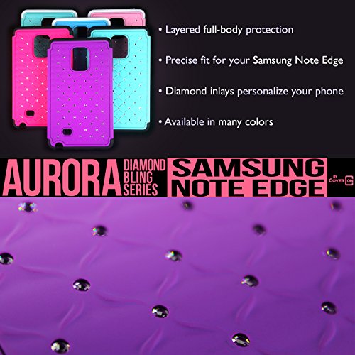 Galaxy Note Edge Diamond Armor Phone Case (Hot Pink/Black) | Coveron® (Aurora) Shockproof Hybrid Crystal Bling Series | Protective Jewel Studded Dual Layer Cover For Samsung Galaxy Note Edge N915 #TOP5