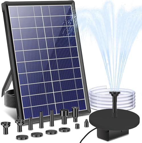 Biling 7,5W Solar Springbrunnen für Außen Gartenteiche bis 600L ohne Akku | Leise 300l/h Teichpumpe Solar mit Reserveakku, 10 Düsen Solarbrunnen für Draussen DIY Gartenteiche Wasse
