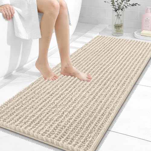 Image of OLANLY Long Bathroom Rugs Runner 47x20, Thick Soft and Absorbent Chenille Bath Mat, Non-Slip, Machine Washable Quick Dry Bath Rugs for Tub Shower Floor, Home Decor Accessories, Sand
