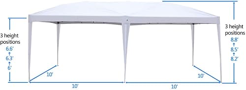 Miniatura 4 de Toldo desplegable resistente de 10 x 20 pies para exteriores, con 4 paredes laterales, tienda de campaña plegable con patas de acero ajustables y