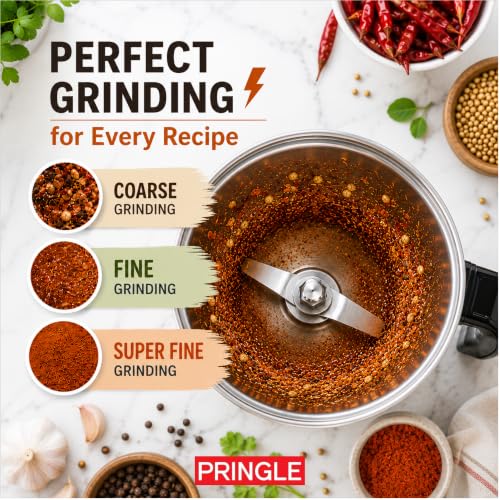 Image of Pringle Bolt 550W 2 Jar Mixer Grinder for Kitchen | 2 SS Jars (Wet & Dry Grinder & Chutney) | Stainless Steel Blades | Compact & Powerful | 2 Yr Warranty | Black Silver