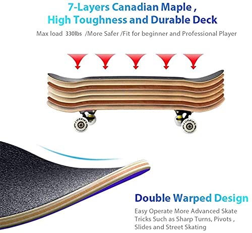Skateboard, compleet board 31 X 8 inch Skateboards met dubbele kick, Abec-11 kogellagers, 7-laags esdoornhout Longboard… - Afbeelding 3
