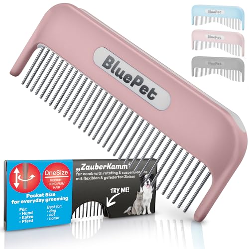 BluePet Zauberkamm Patentiert mit Rotierenden & Nachgebenden Zinken I Entfernt sanft Knoten & Entwirrt das Fell I Hundekamm Katzenkamm für Langhaar Hunde & Katzen