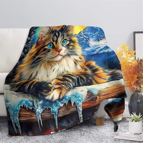 Couverture lit imprimée 3D chat en microfibre moelleuse et chaude
