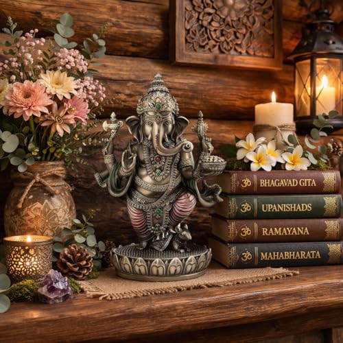 Estatua de Ganesh de Resina y Bronce 7.5 pulgadas miniatura 6
